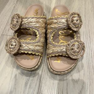 Sam Edelman Woven Tan Slide Sandals